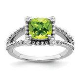 14k White Gold Cushion Peridot and Diamond Ring